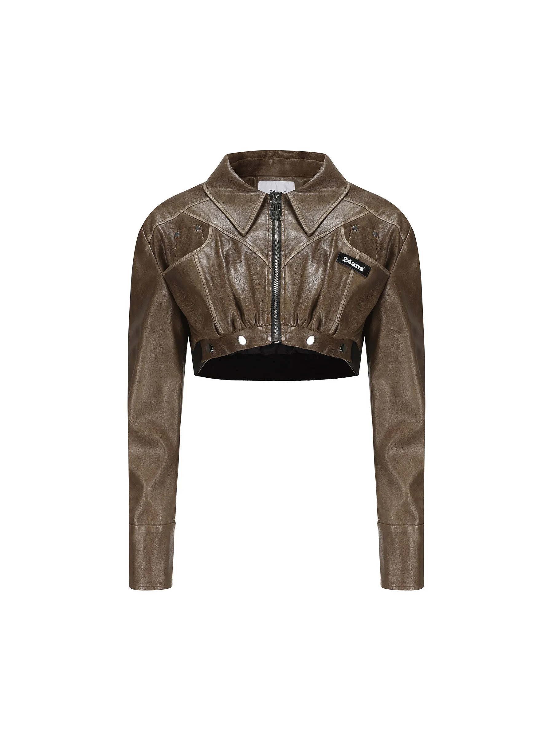 2way Leather Mix Nichi Cool Cropped Tops
