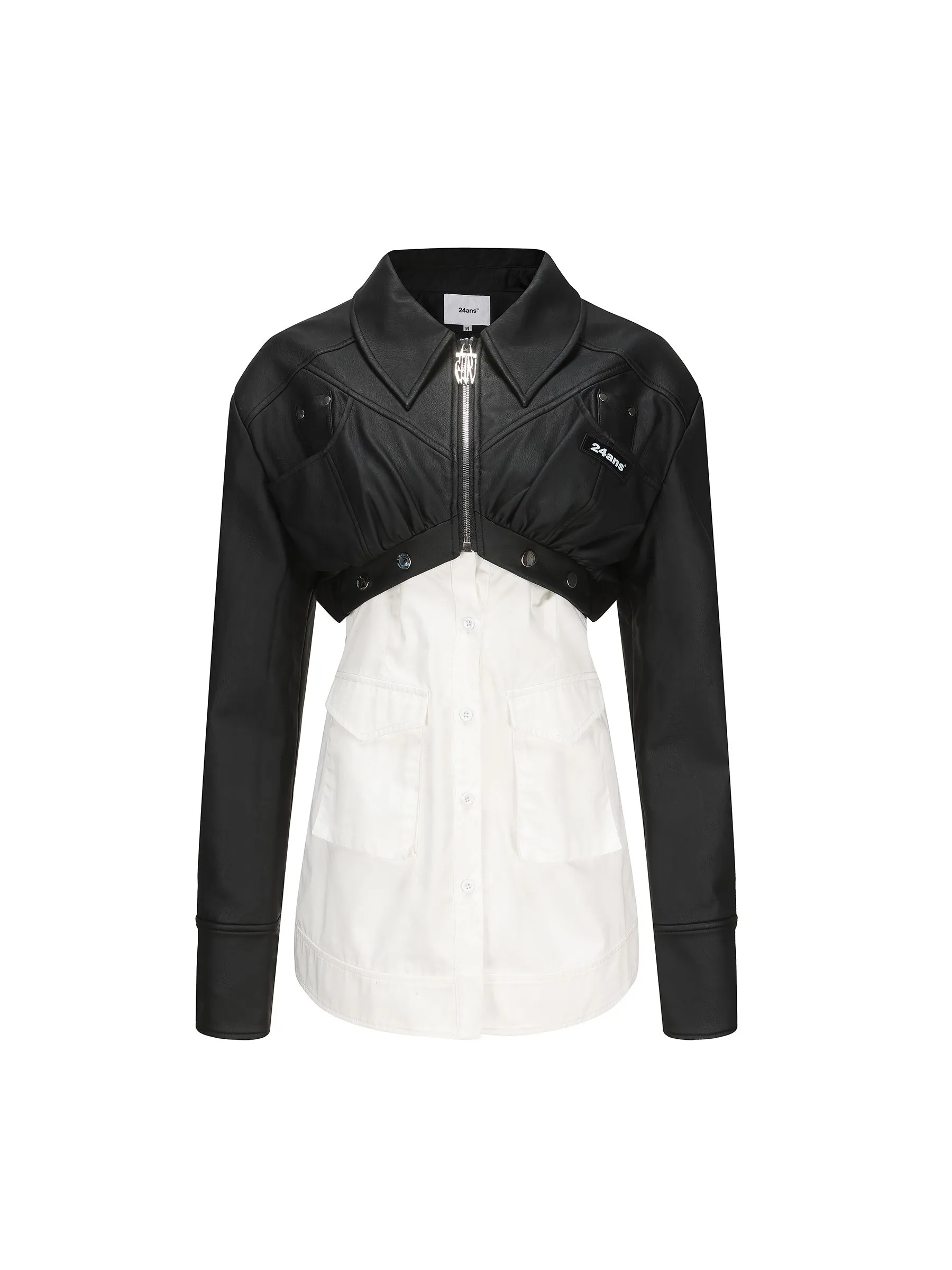 2way Leather Mix Nichi Cool Cropped Tops