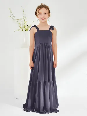 A-Line Bow Ruffle Junior Bridesmaid Dresses Stormy