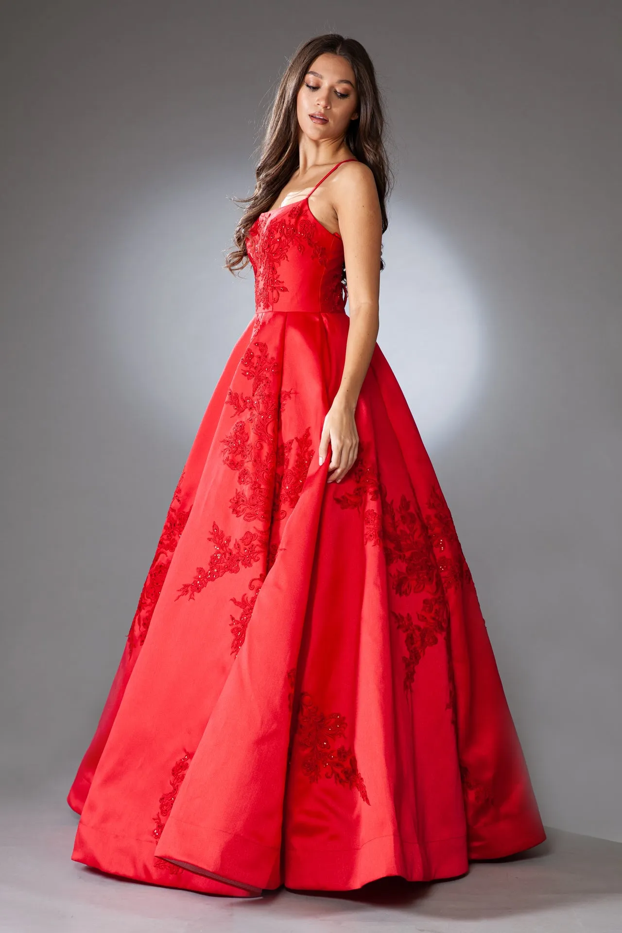 A-Line Open Criss Cross Back Embroidered Lace Long Prom Dress ACSU074