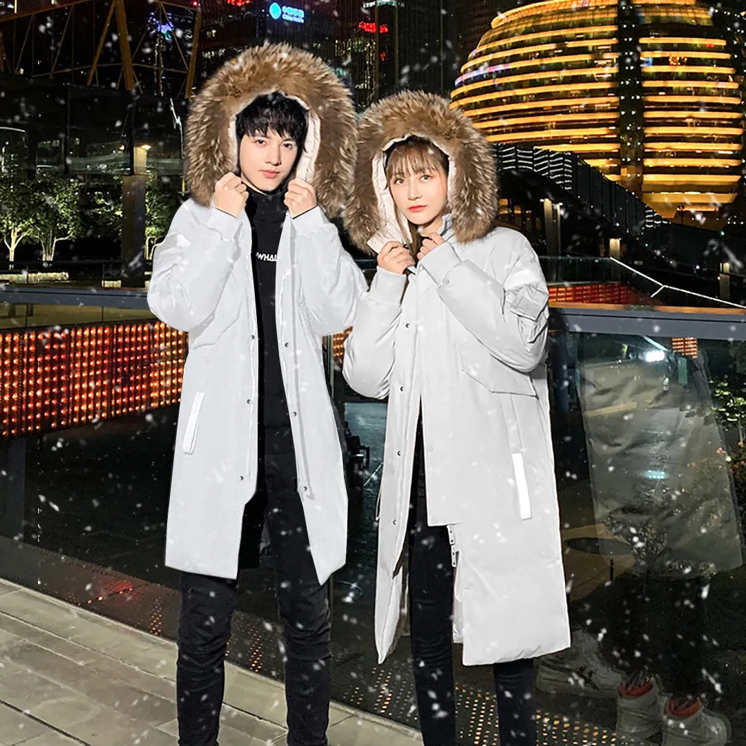 abbee White XL Winter Fur Hooded Thick Overcoat Jacket Stylish Lightweight Quilted Warm Puffer Coat