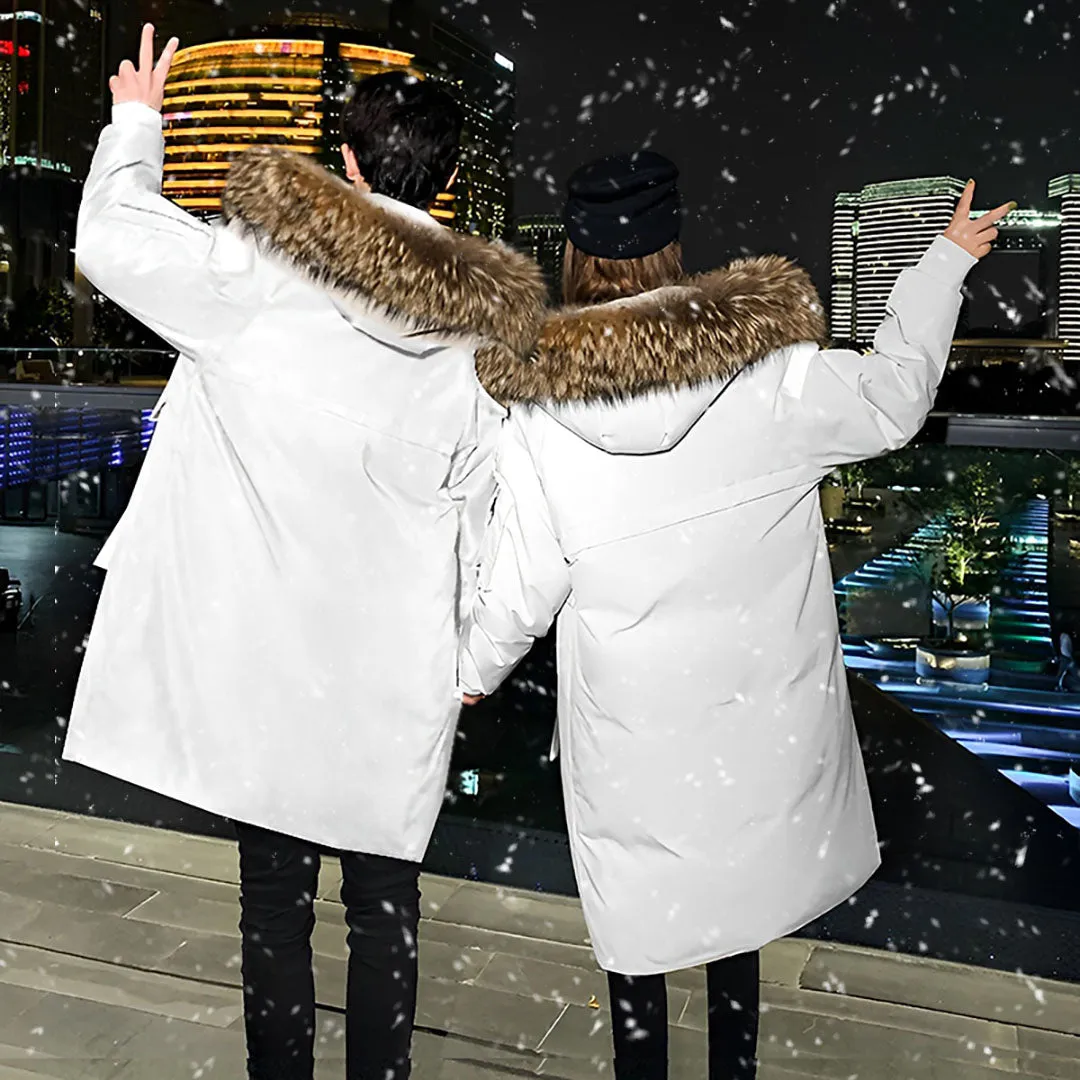 abbee White XL Winter Fur Hooded Thick Overcoat Jacket Stylish Lightweight Quilted Warm Puffer Coat