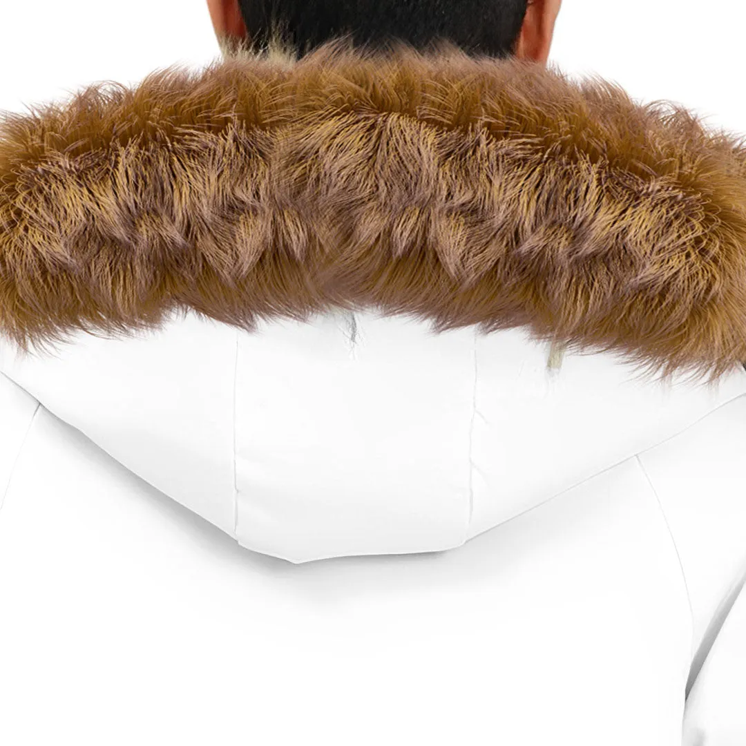 abbee White XL Winter Fur Hooded Thick Overcoat Jacket Stylish Lightweight Quilted Warm Puffer Coat