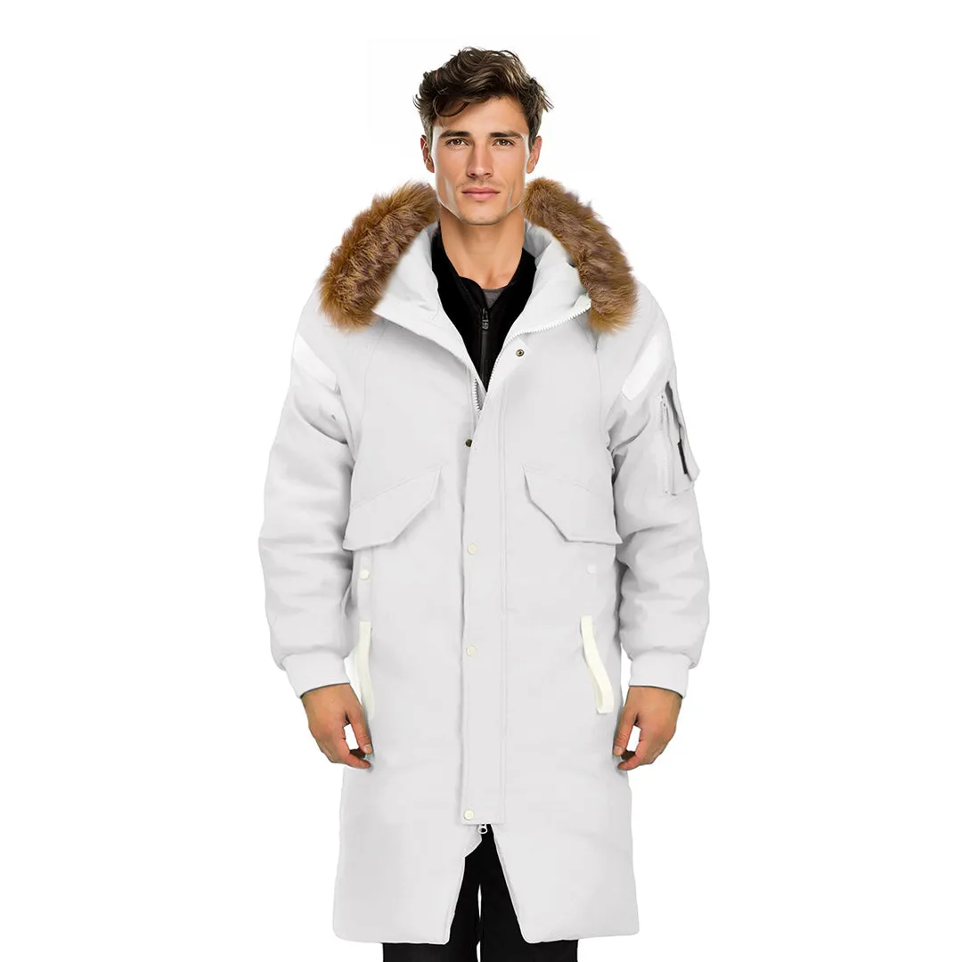 abbee White XL Winter Fur Hooded Thick Overcoat Jacket Stylish Lightweight Quilted Warm Puffer Coat