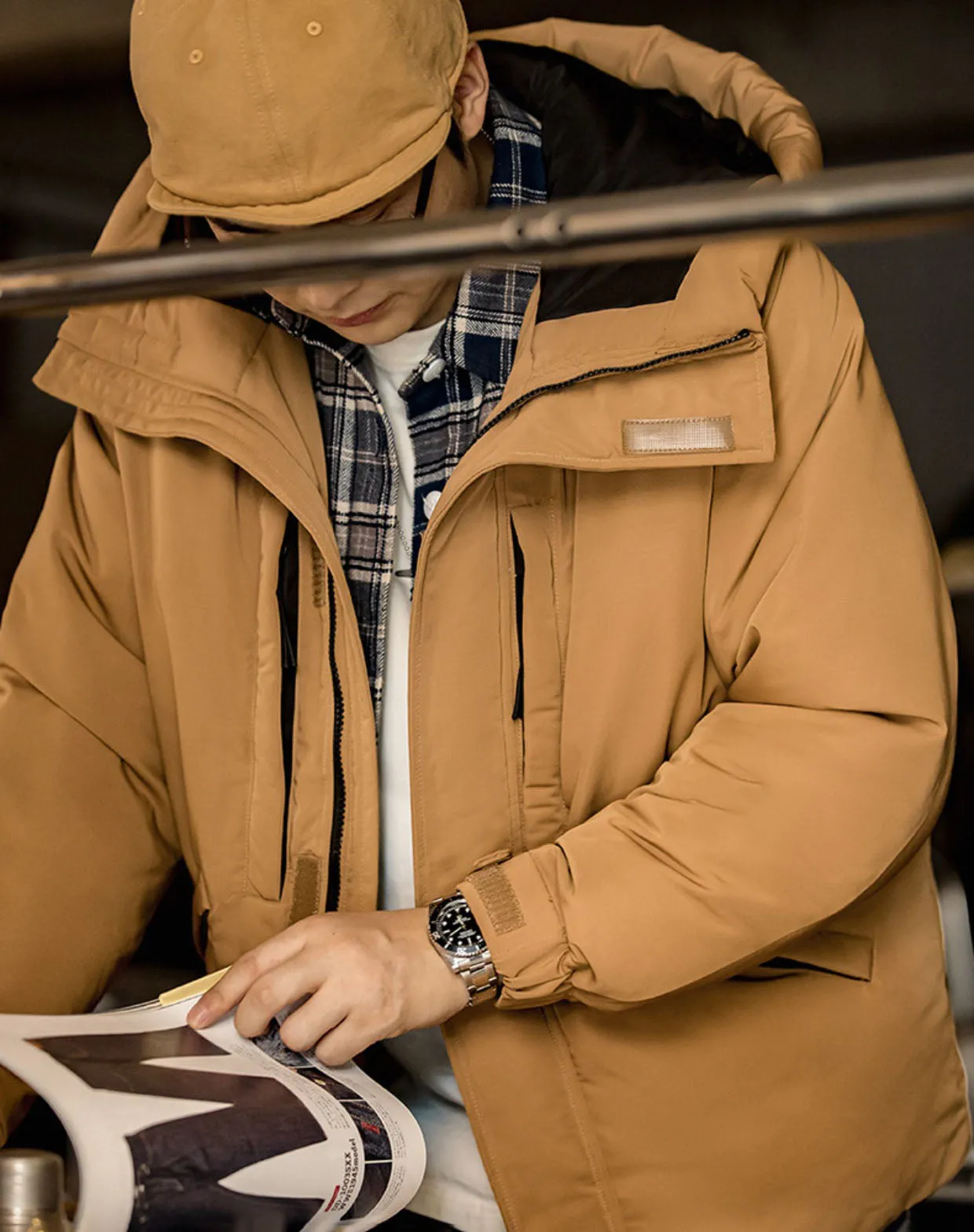 American Casual Duck Down Hooded Windproof Warm Men's Coat