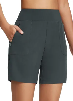 BALEAF 7'' Long Athletic Shorts for Women Running High Waisted Quick Dry Workout Bermuda Soft Zipper Pockets UPF 51 Gray XL