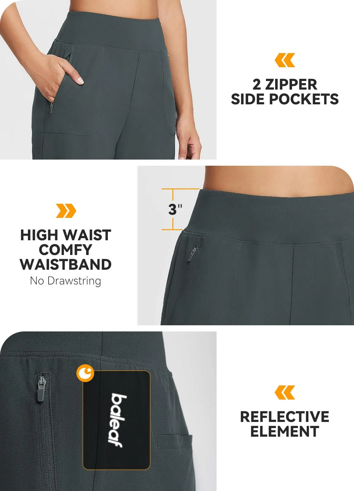 BALEAF 7'' Long Athletic Shorts for Women Running High Waisted Quick Dry Workout Bermuda Soft Zipper Pockets UPF 51 Gray XL