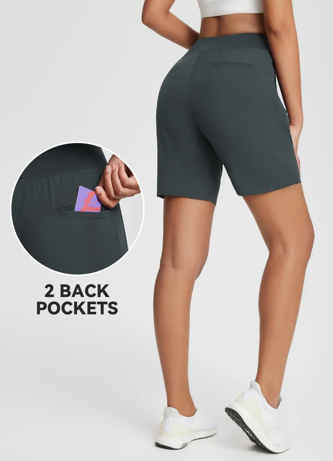 BALEAF 7'' Long Athletic Shorts for Women Running High Waisted Quick Dry Workout Bermuda Soft Zipper Pockets UPF 51 Gray XL