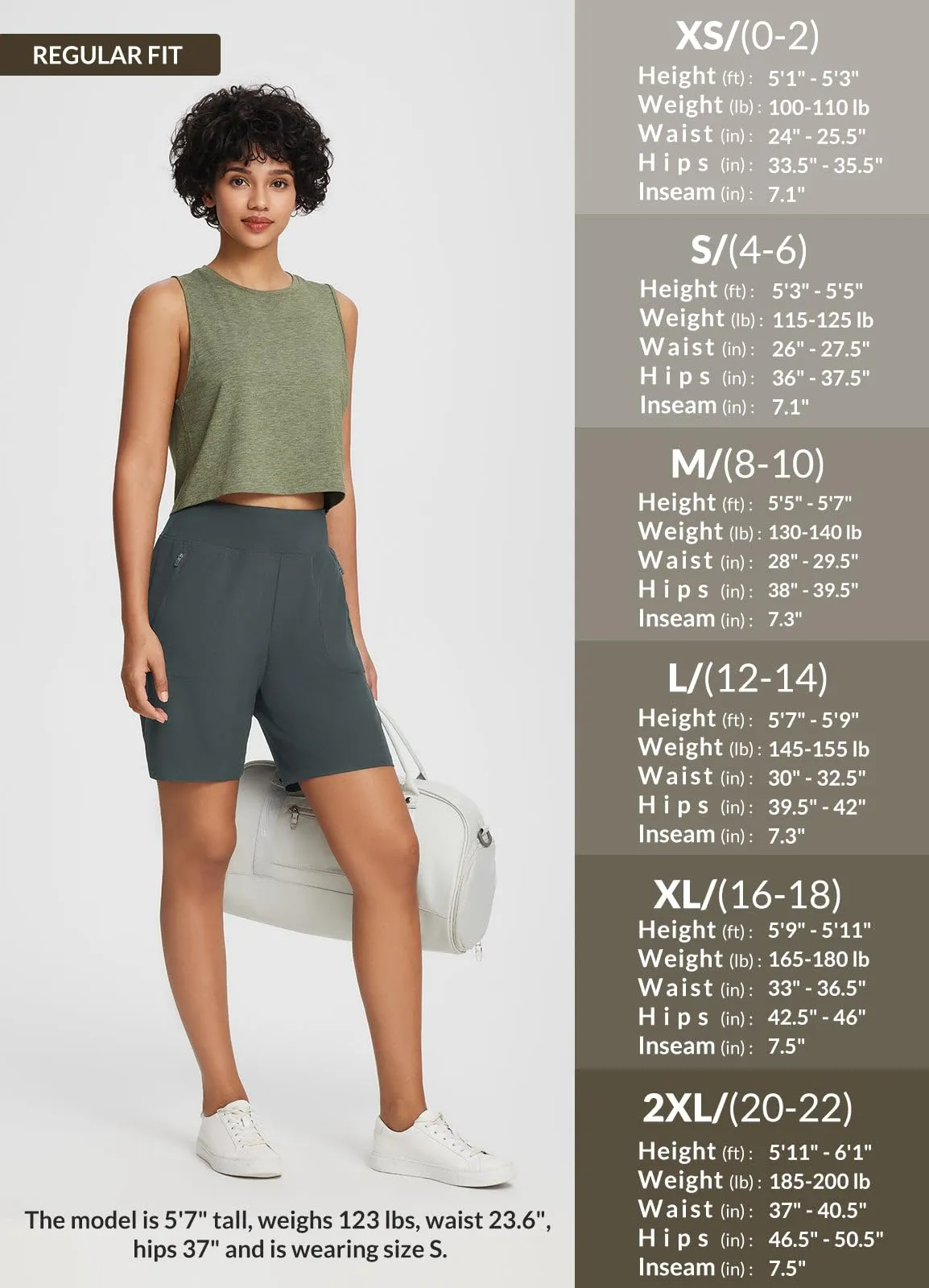 BALEAF 7'' Long Athletic Shorts for Women Running High Waisted Quick Dry Workout Bermuda Soft Zipper Pockets UPF 51 Gray XL