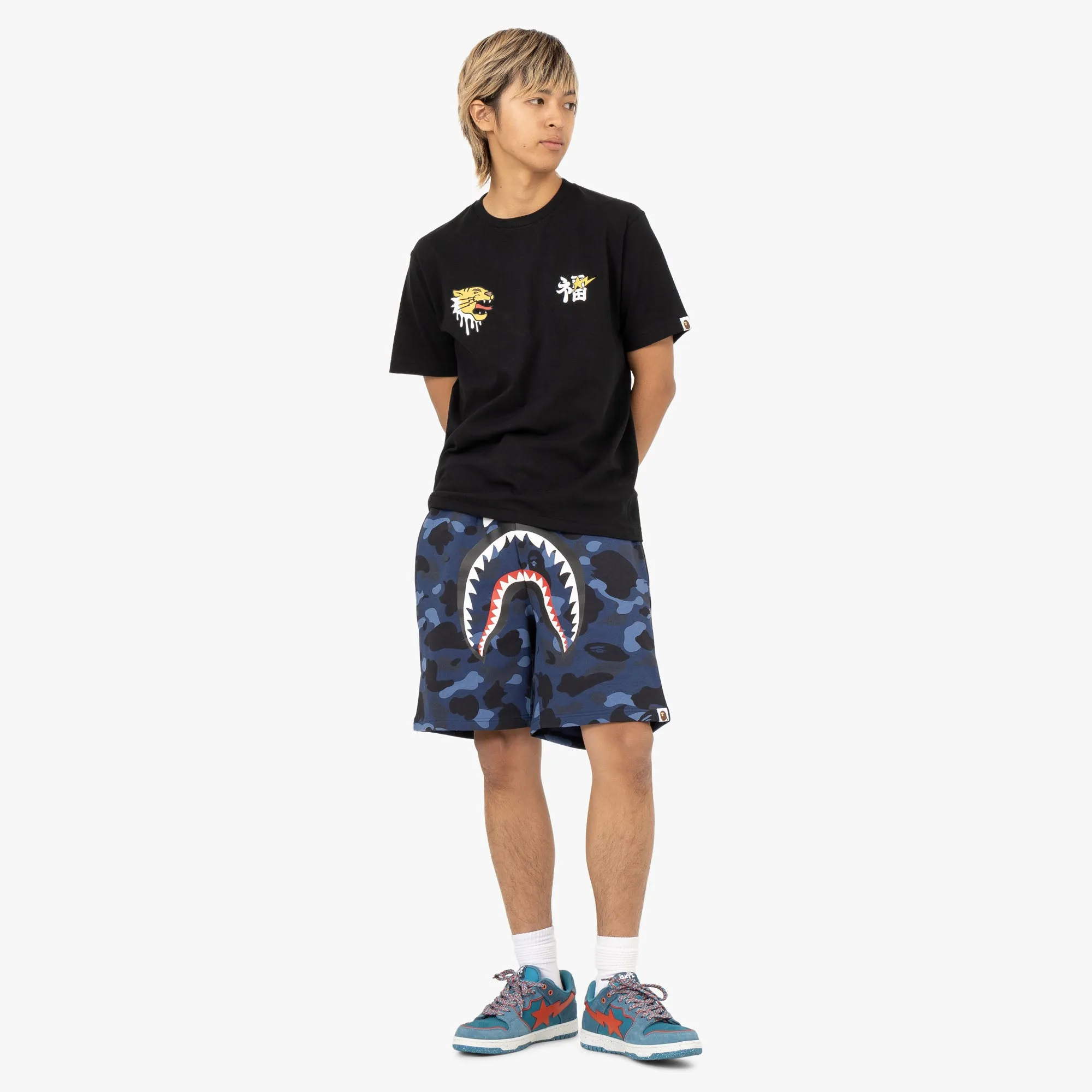 BAPE Color Camo Shark Sweat Shorts / Navy