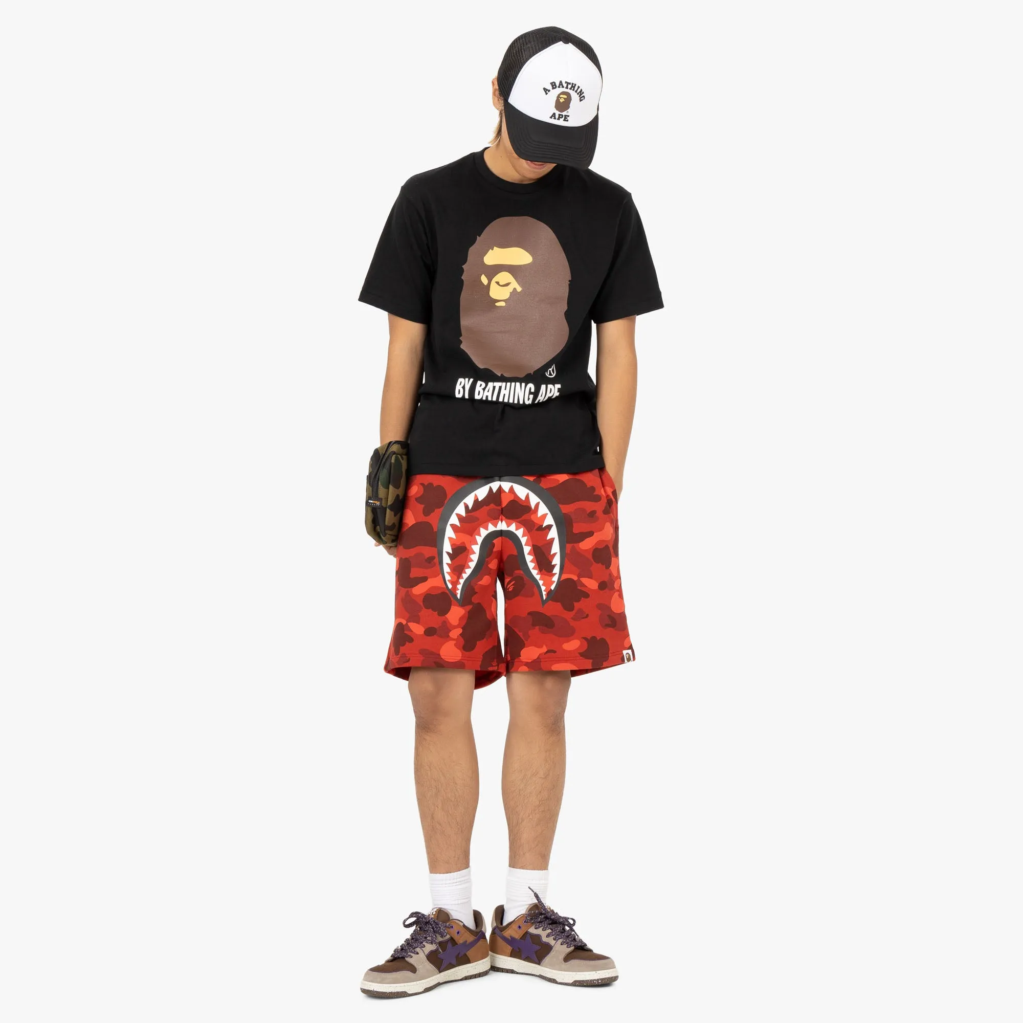 BAPE Color Camo Shark Sweat Shorts / Red