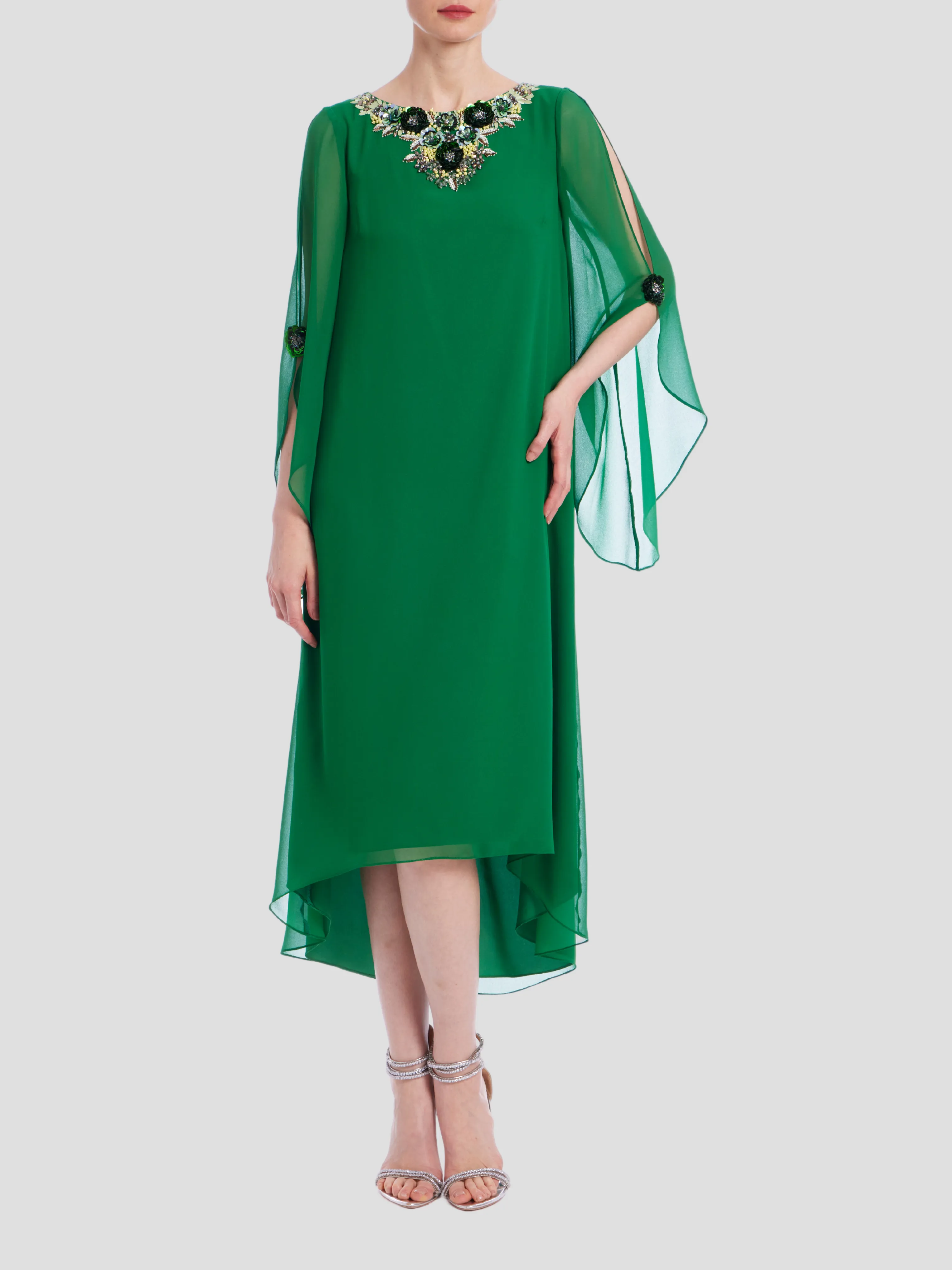 Beaded Neck Caftan in Emerald