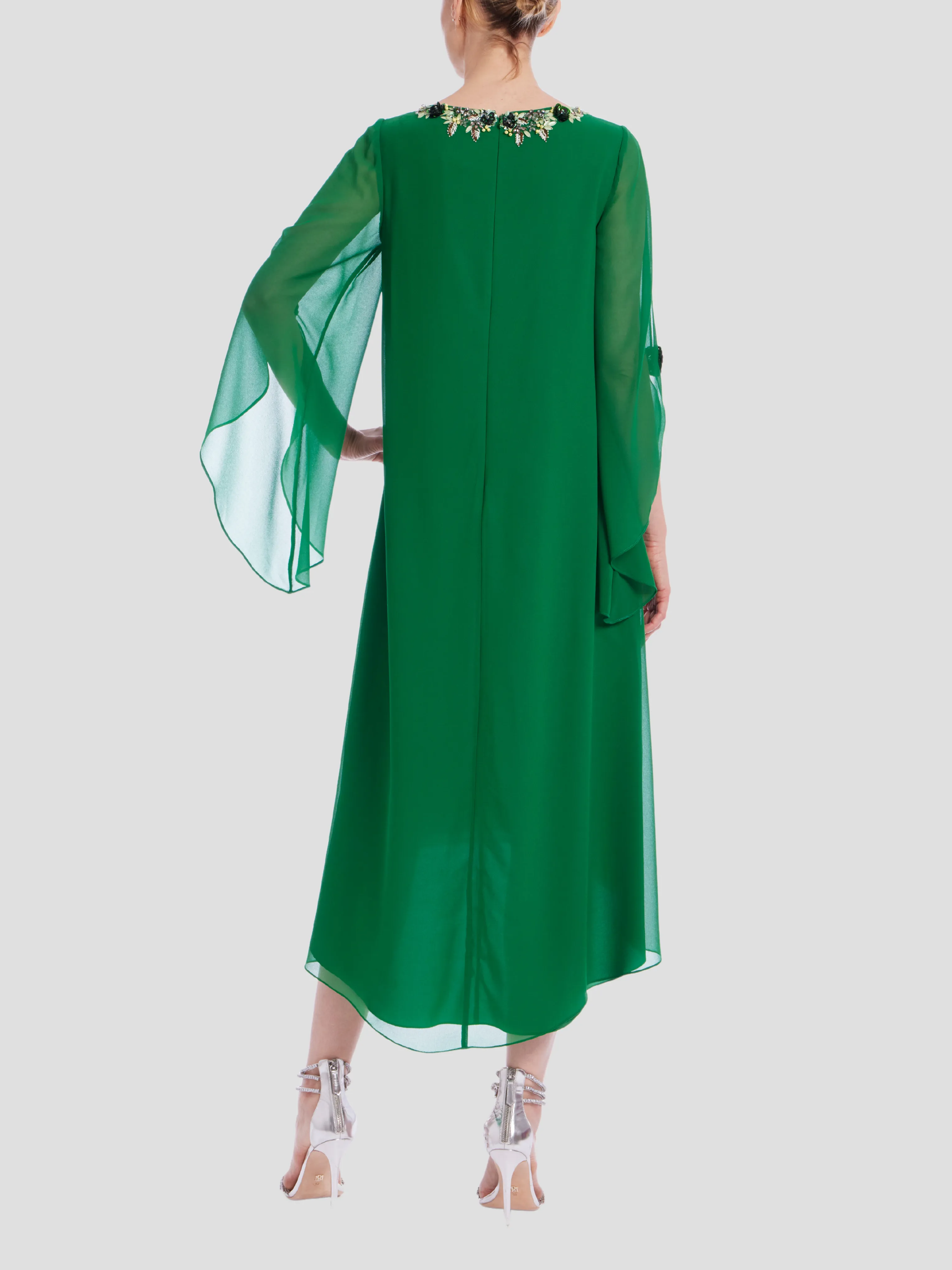 Beaded Neck Caftan in Emerald