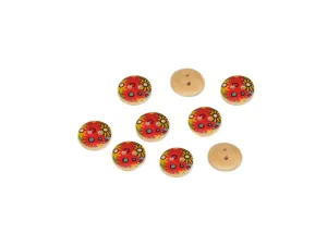 Beige Red Yellow Floral Printed 2 Hole Wooden Buttons
