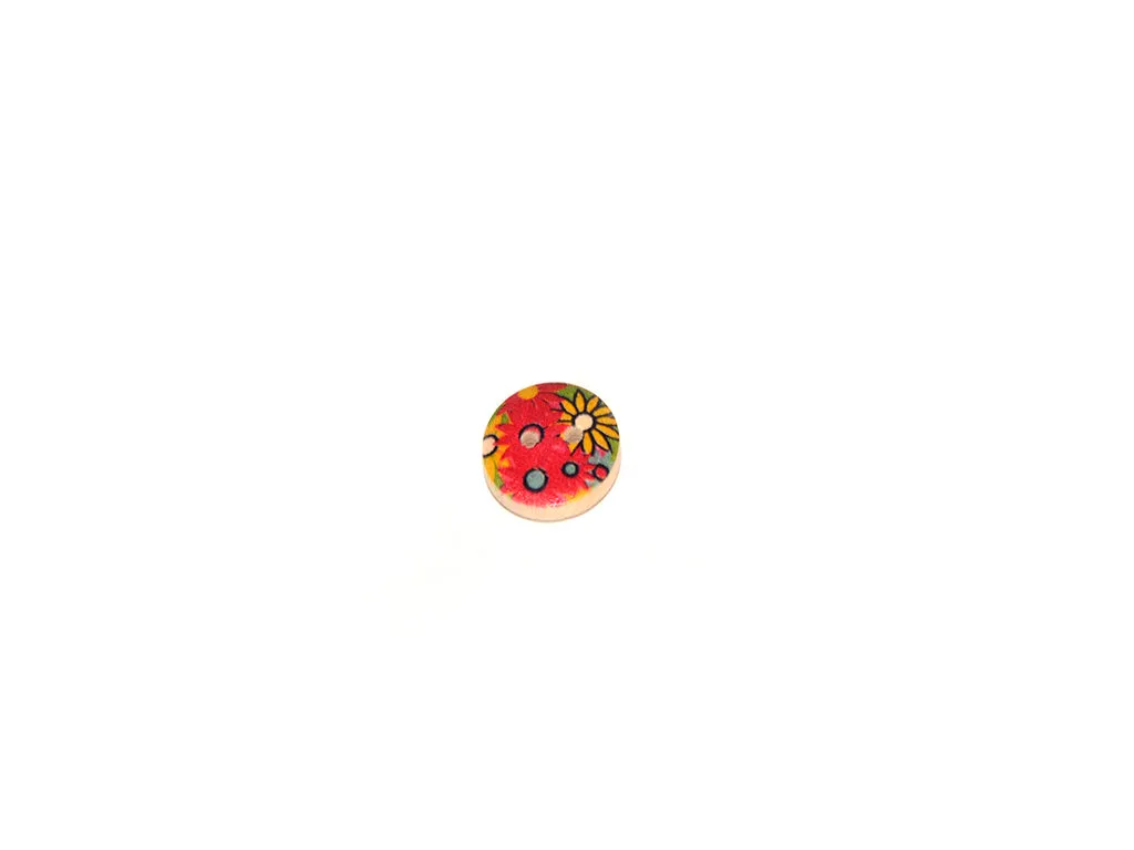 Beige Red Yellow Floral Printed 2 Hole Wooden Buttons