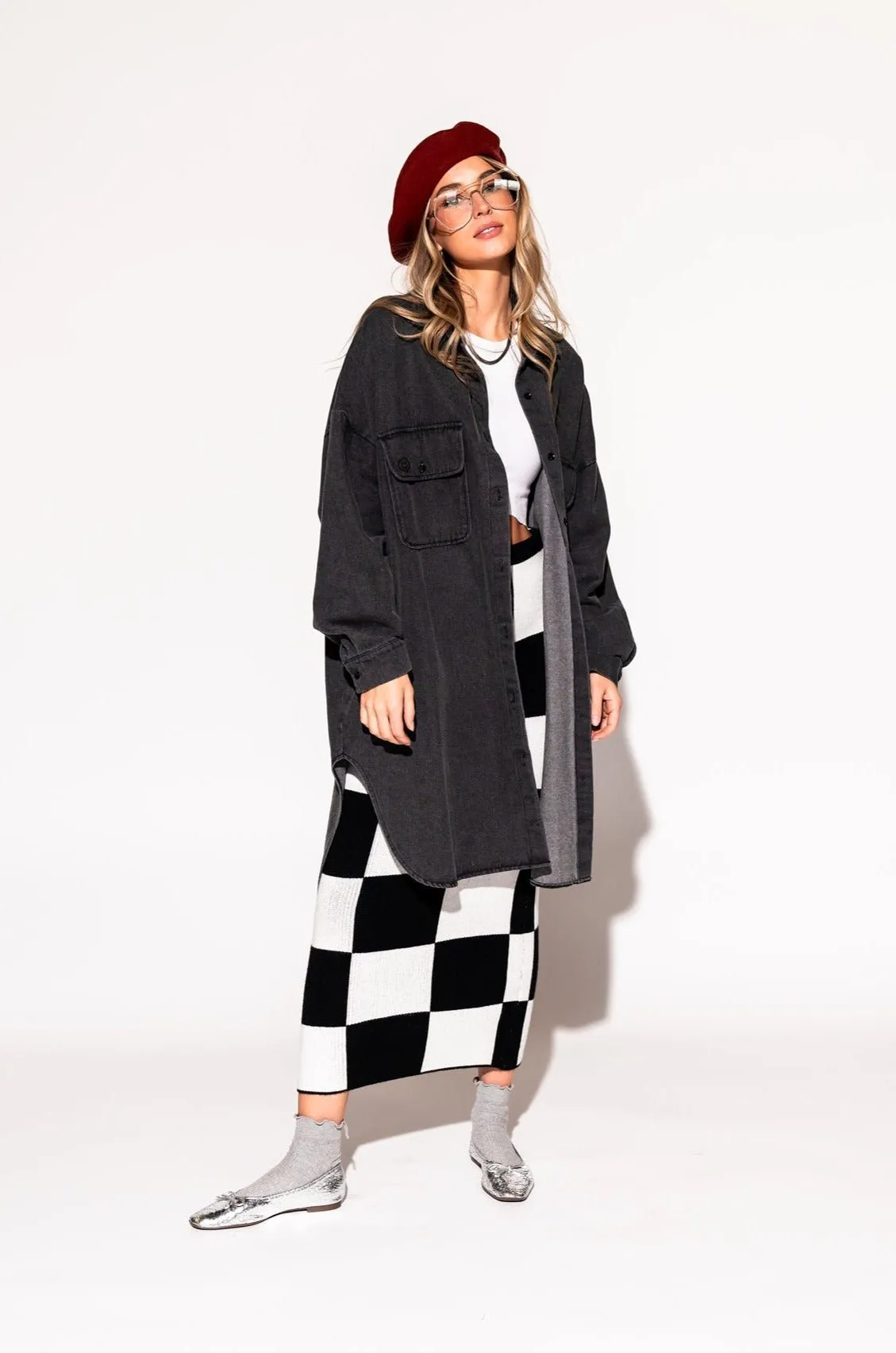 Betty Denim Grunge Shirt Jacket in Black