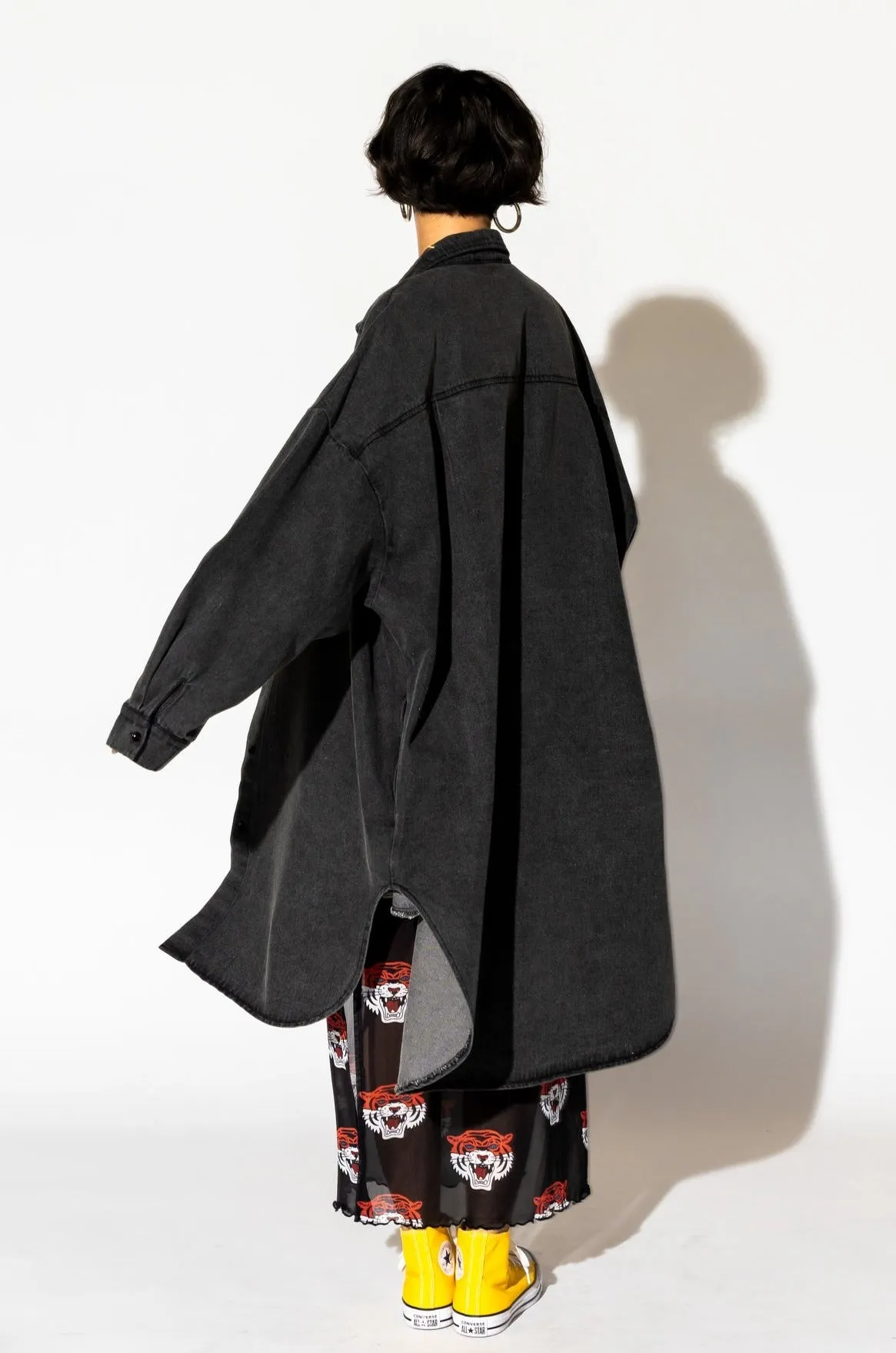 Betty Denim Grunge Shirt Jacket in Black