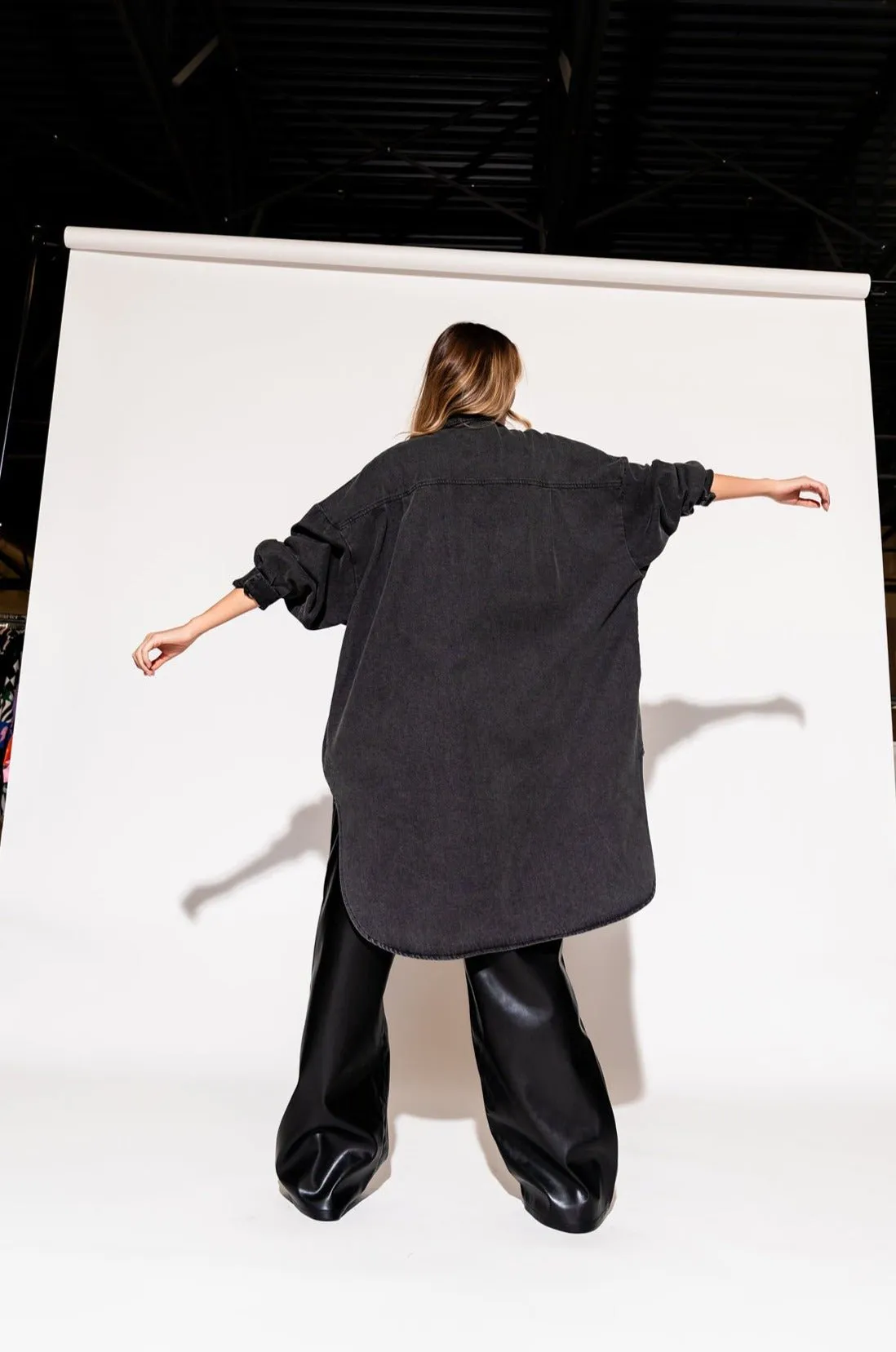 Betty Denim Grunge Shirt Jacket in Black