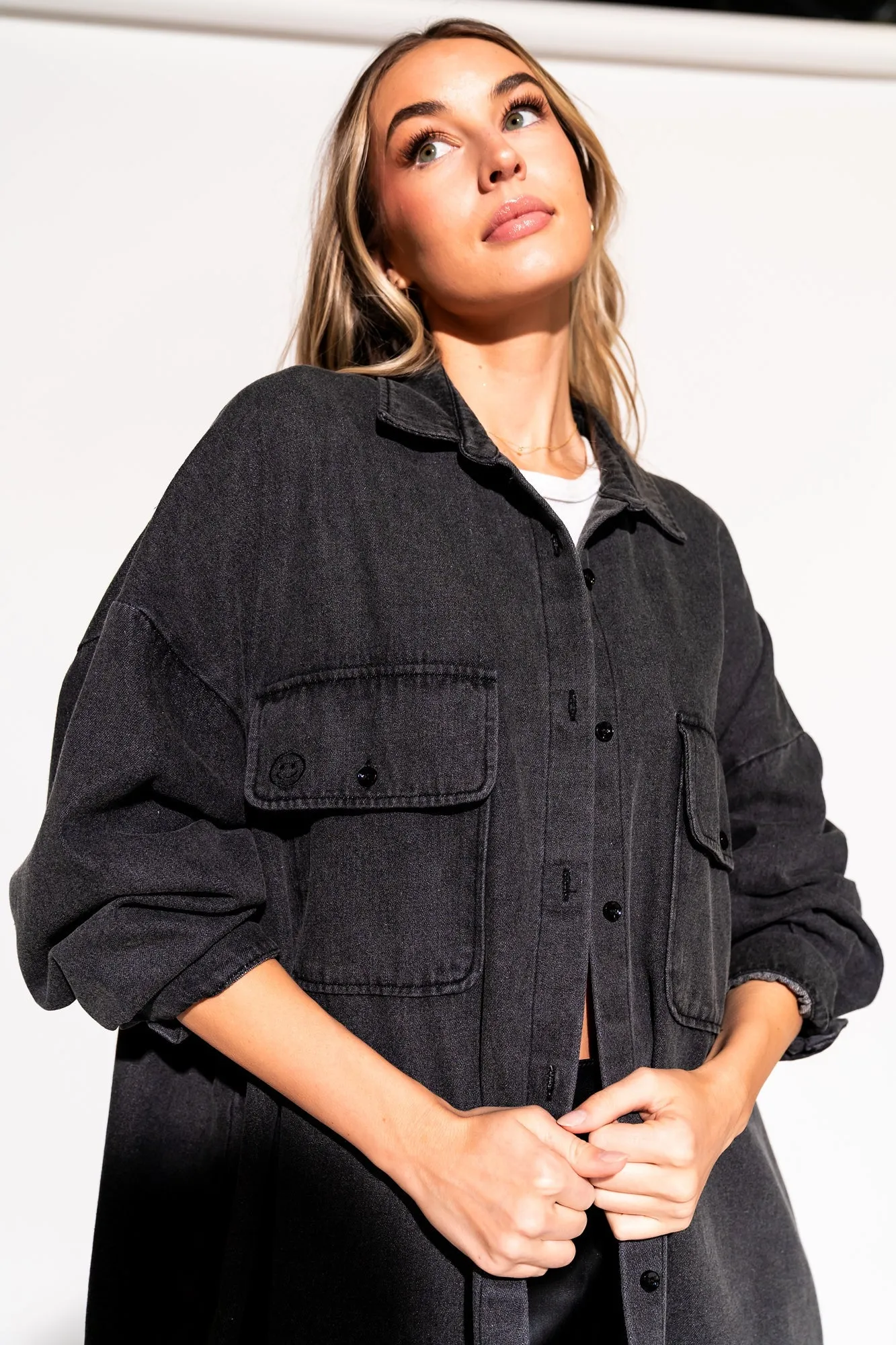 Betty Denim Grunge Shirt Jacket in Black