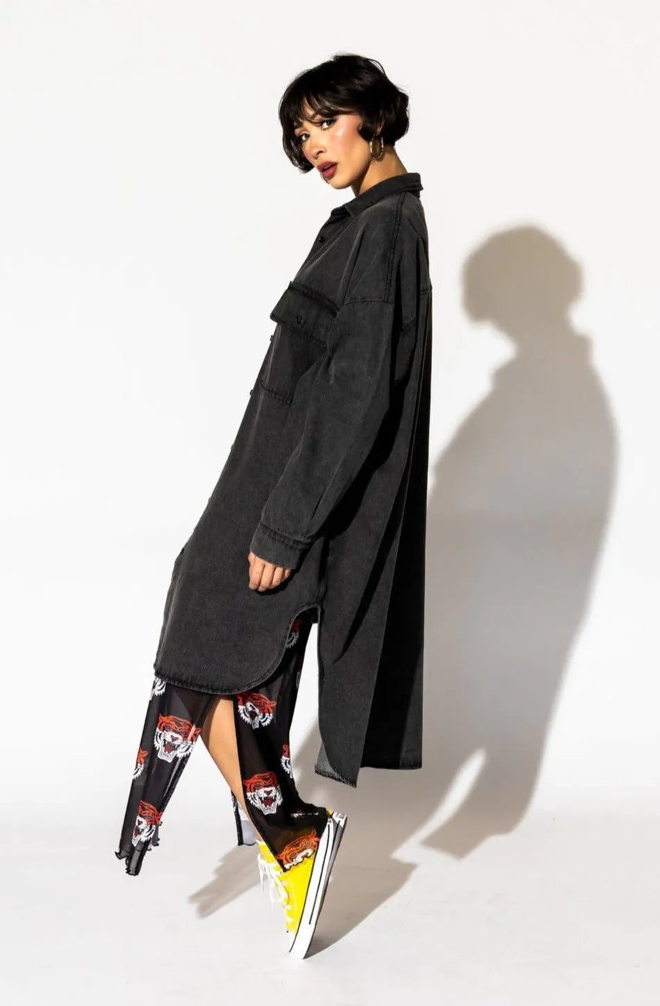 Betty Denim Grunge Shirt Jacket in Black