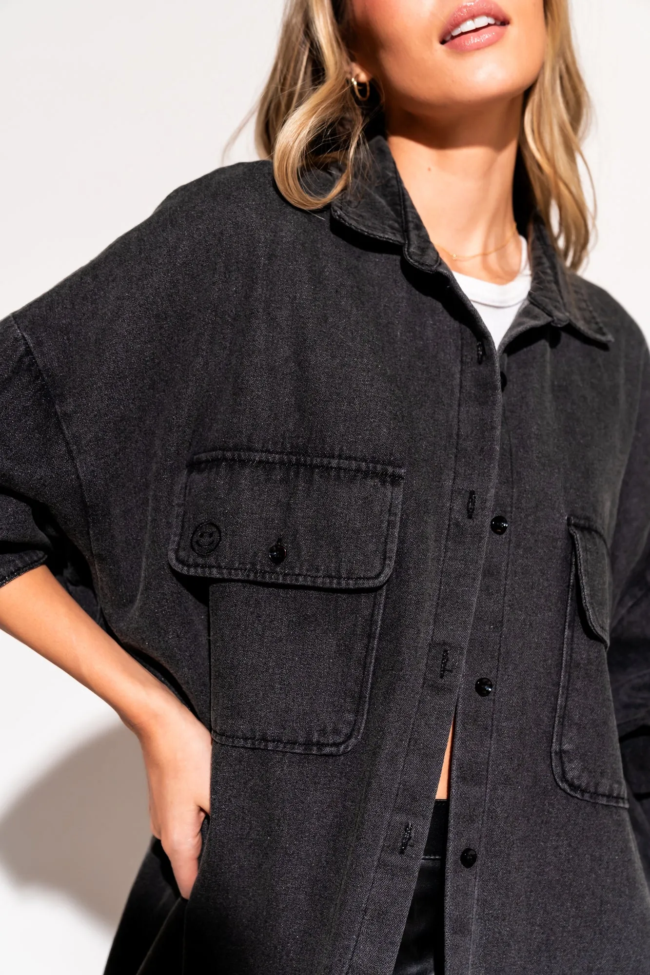 Betty Denim Grunge Shirt Jacket in Black