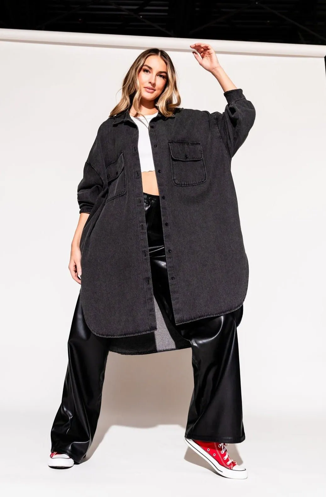 Betty Denim Grunge Shirt Jacket in Black