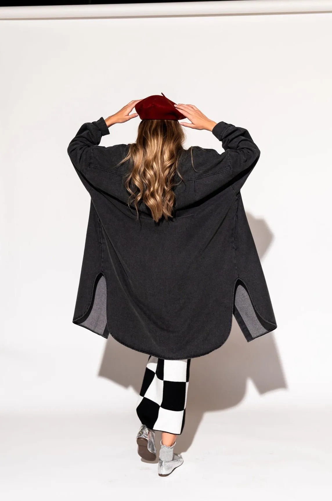 Betty Denim Grunge Shirt Jacket in Black