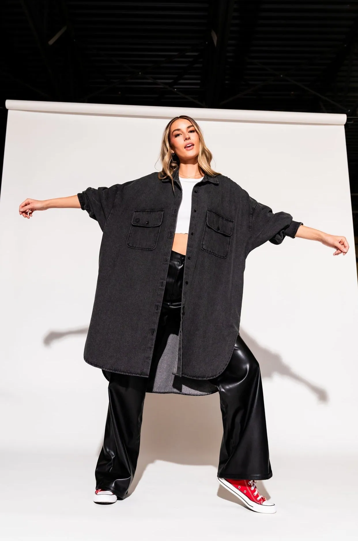 Betty Denim Grunge Shirt Jacket in Black