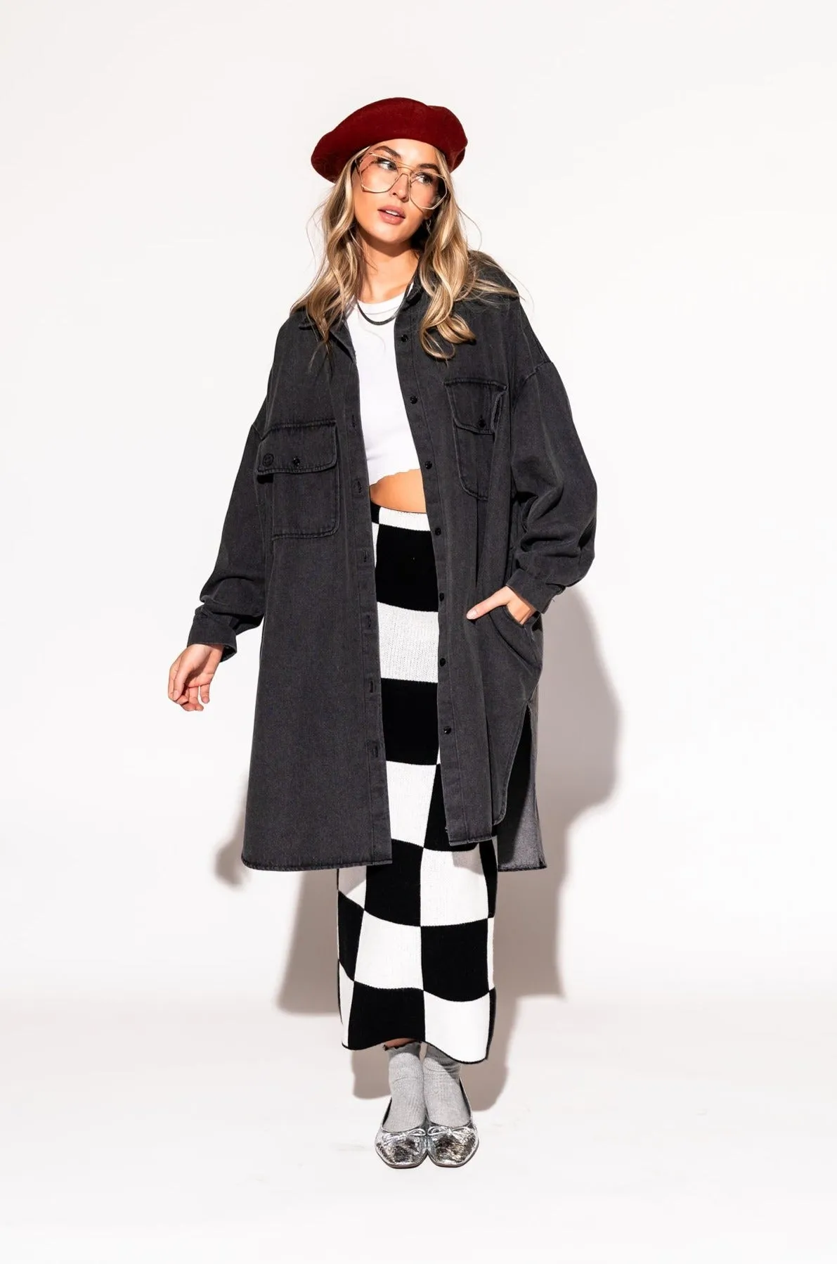 Betty Denim Grunge Shirt Jacket in Black
