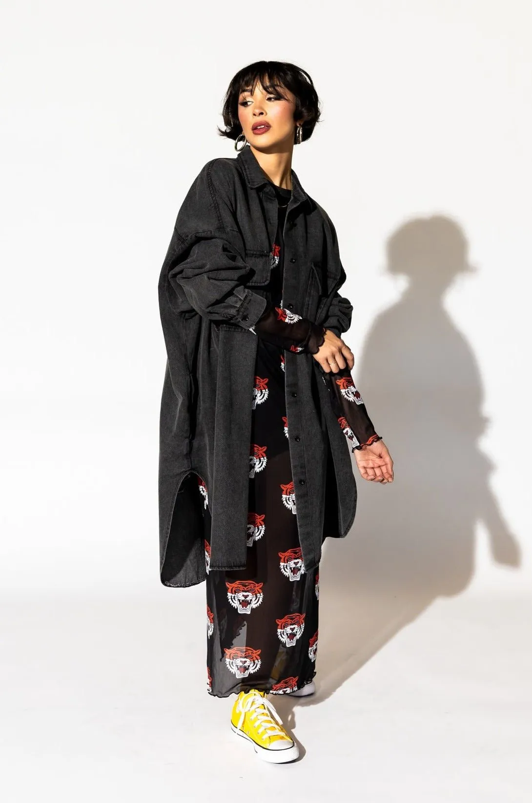 Betty Denim Grunge Shirt Jacket in Black