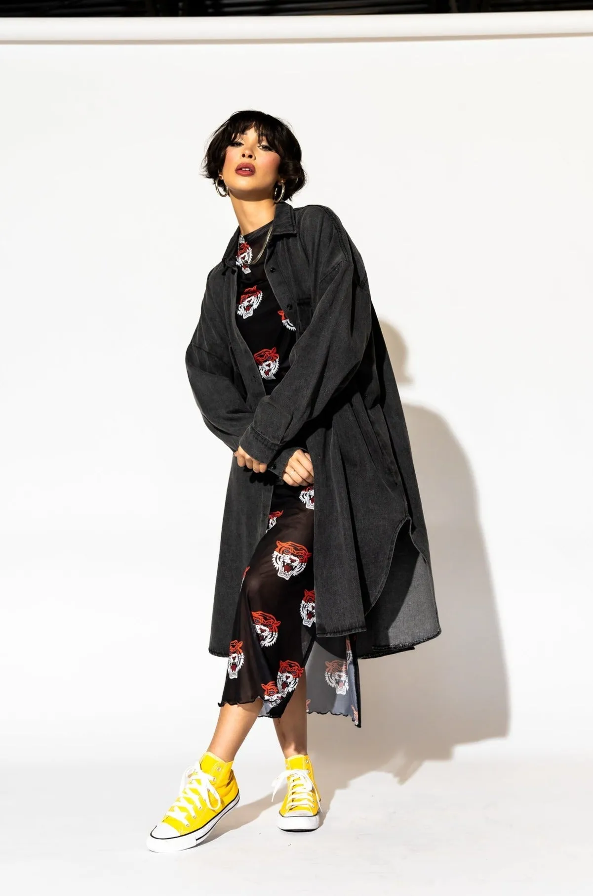 Betty Denim Grunge Shirt Jacket in Black