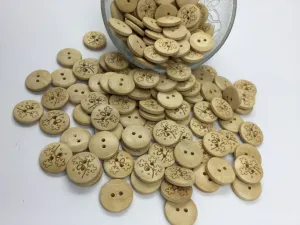 Brown Flower Circular 2 Hole Wooden Button