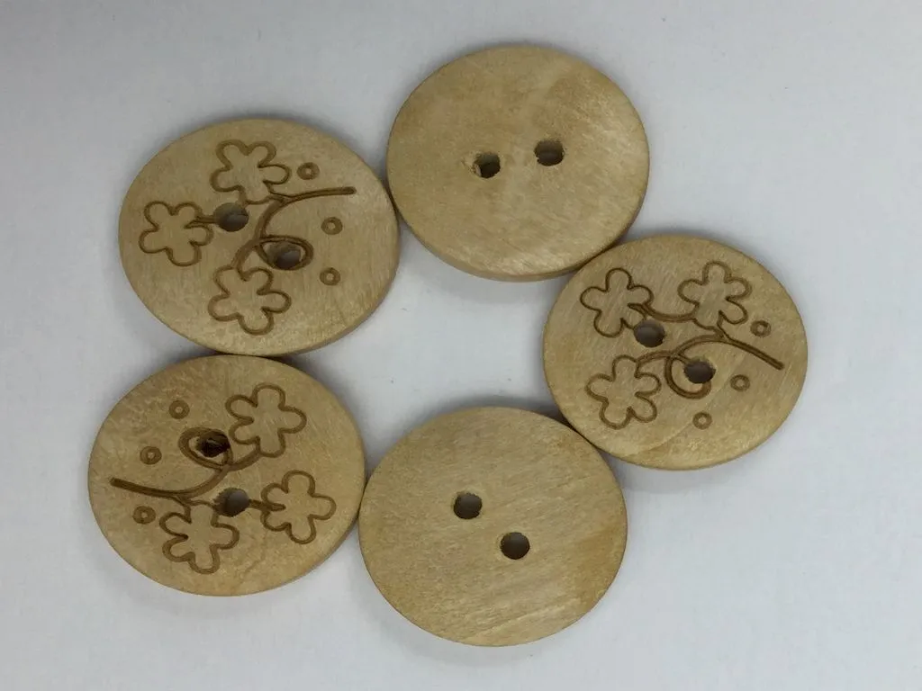 Brown Flower Circular 2 Hole Wooden Button