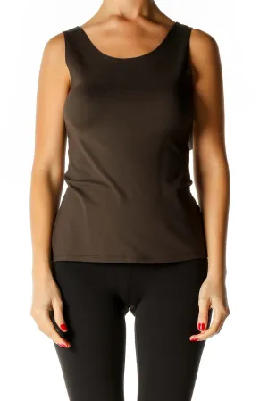 Brown Solid Casual Tank Top