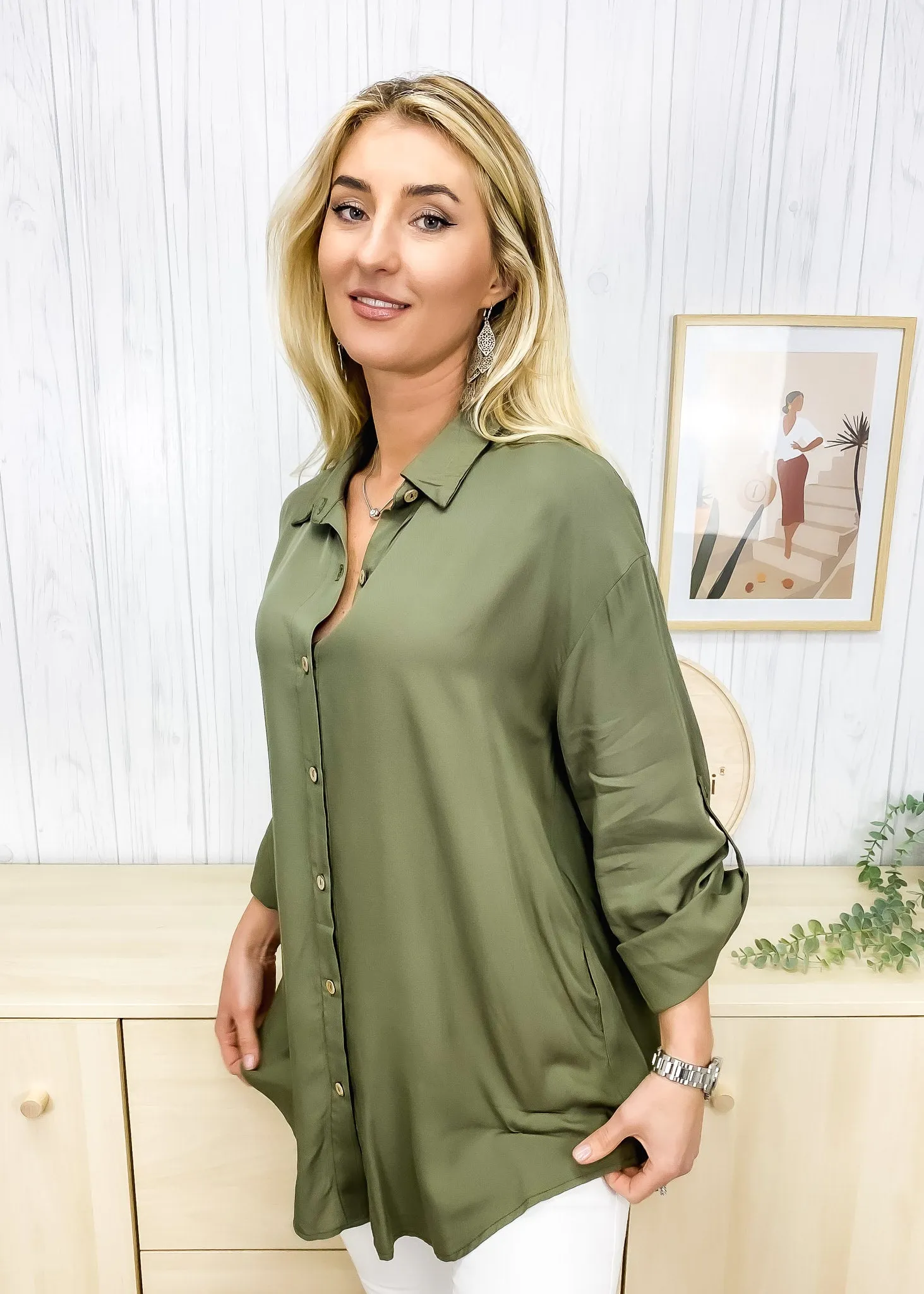 Button Front Relaxed Fit Blouse