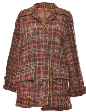 Checked Brown Wool Coat - M