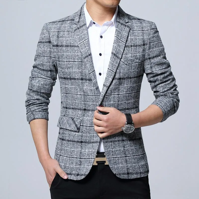 Chequered Suit Slim Look Plaid Blazer Business Plus Size Outerwear