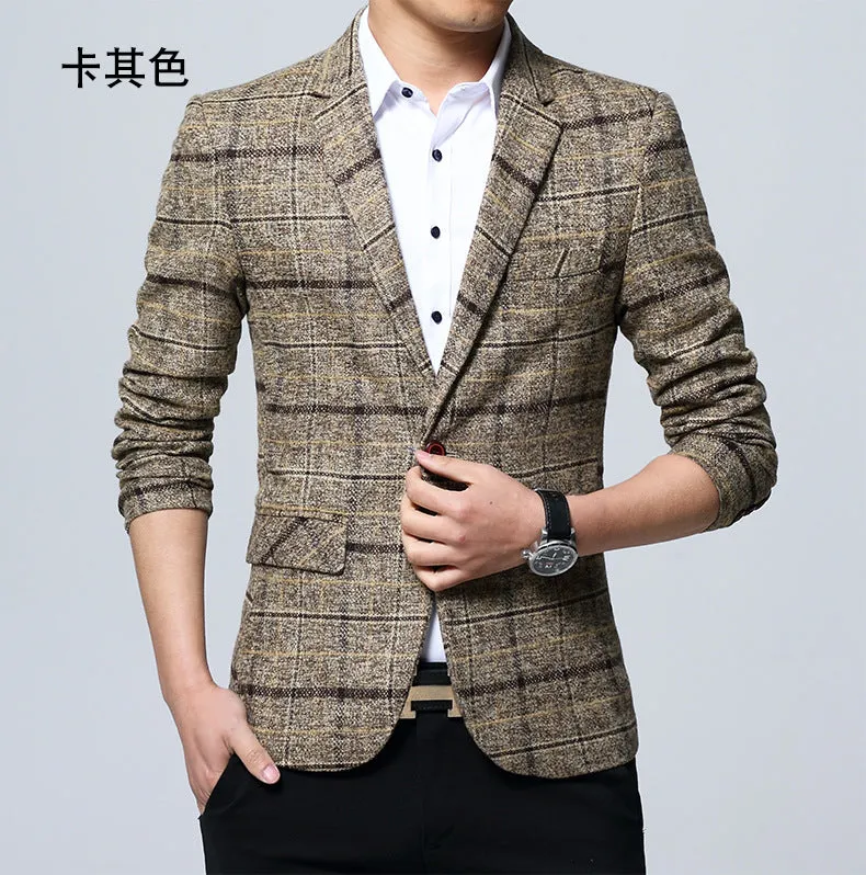 Chequered Suit Slim Look Plaid Blazer Business Plus Size Outerwear