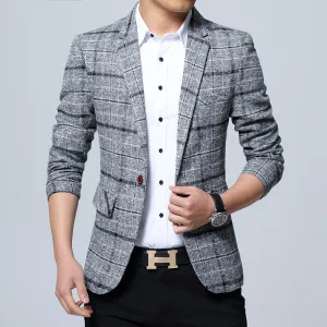 Chequered Suit Slim Look Plaid Blazer Business Plus Size Outerwear