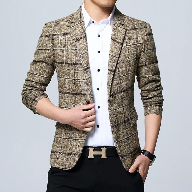 Chequered Suit Slim Look Plaid Blazer Business Plus Size Outerwear