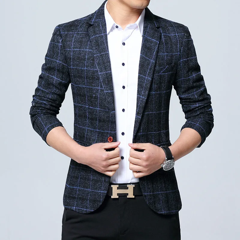 Chequered Suit Slim Look Plaid Blazer Business Plus Size Outerwear