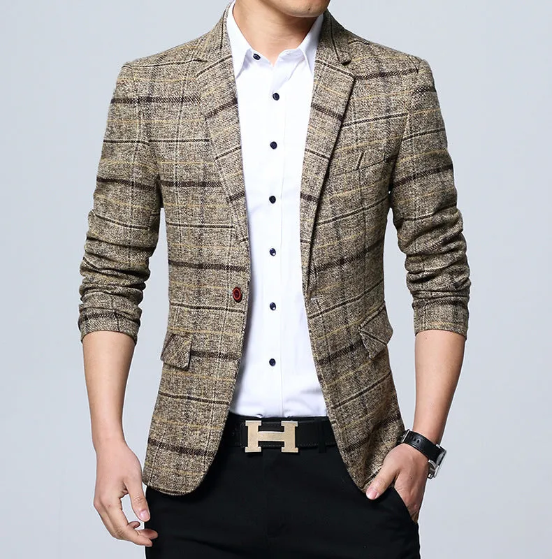 Chequered Suit Slim Look Plaid Blazer Business Plus Size Outerwear