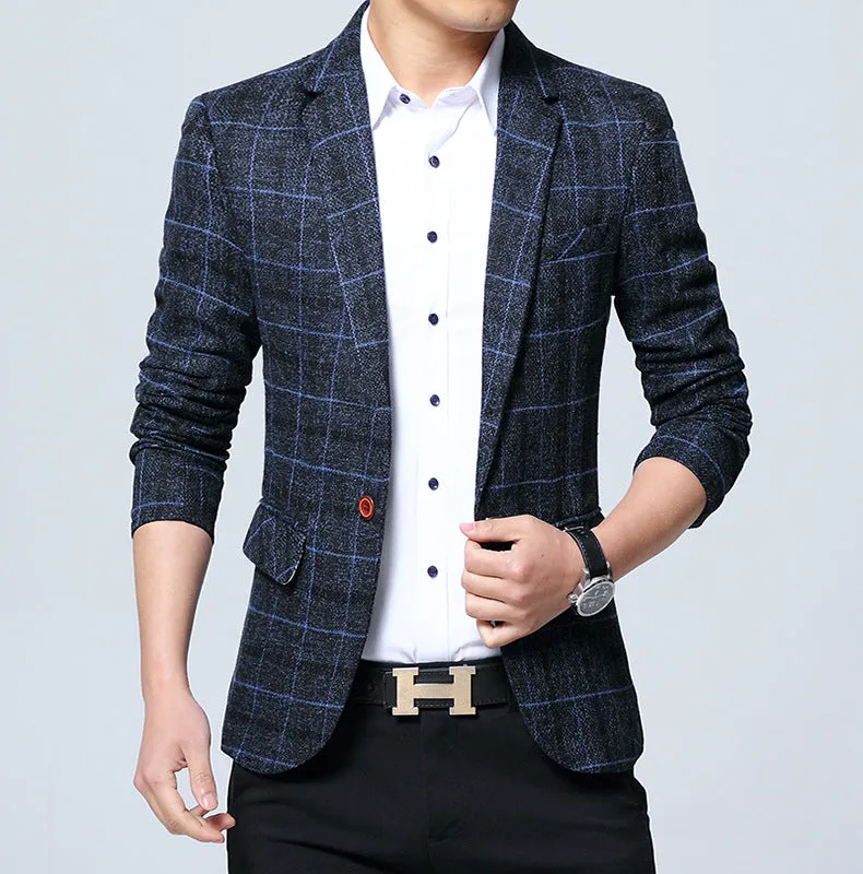 Chequered Suit Slim Look Plaid Blazer Business Plus Size Outerwear