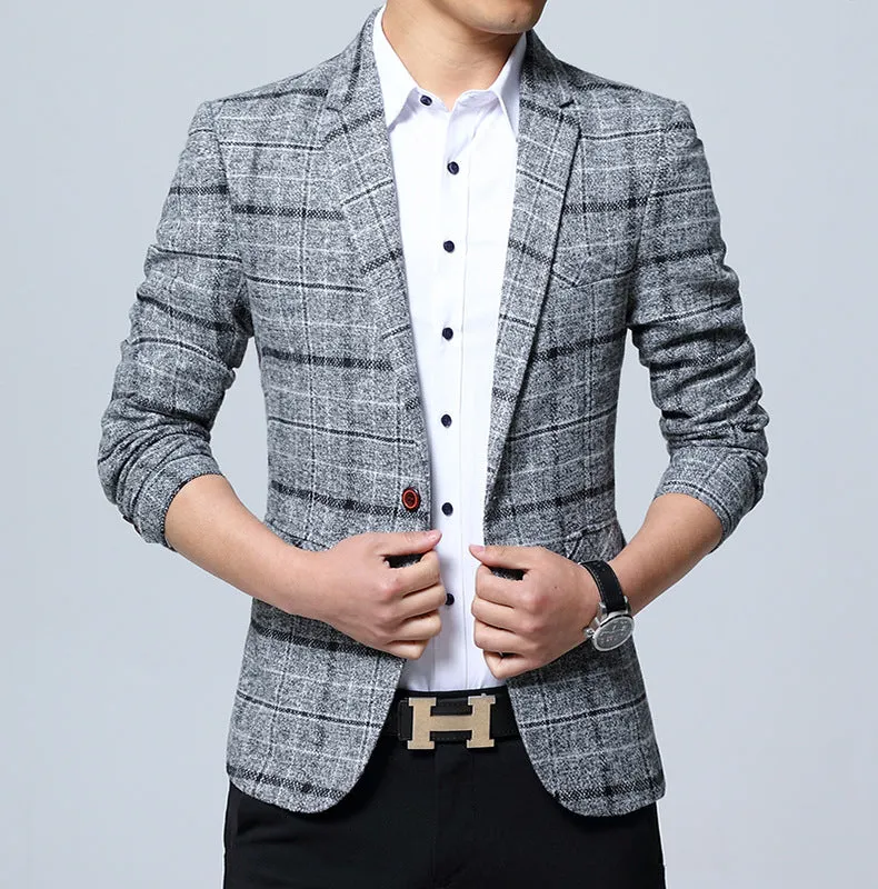 Chequered Suit Slim Look Plaid Blazer Business Plus Size Outerwear