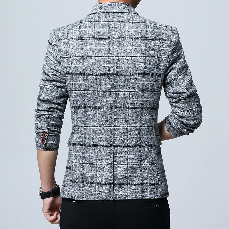 Chequered Suit Slim Look Plaid Blazer Business Plus Size Outerwear