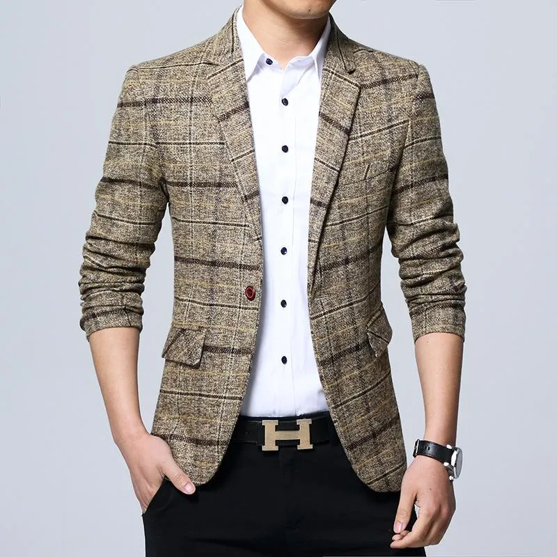Chequered Suit Slim Look Plaid Blazer Business Plus Size Outerwear