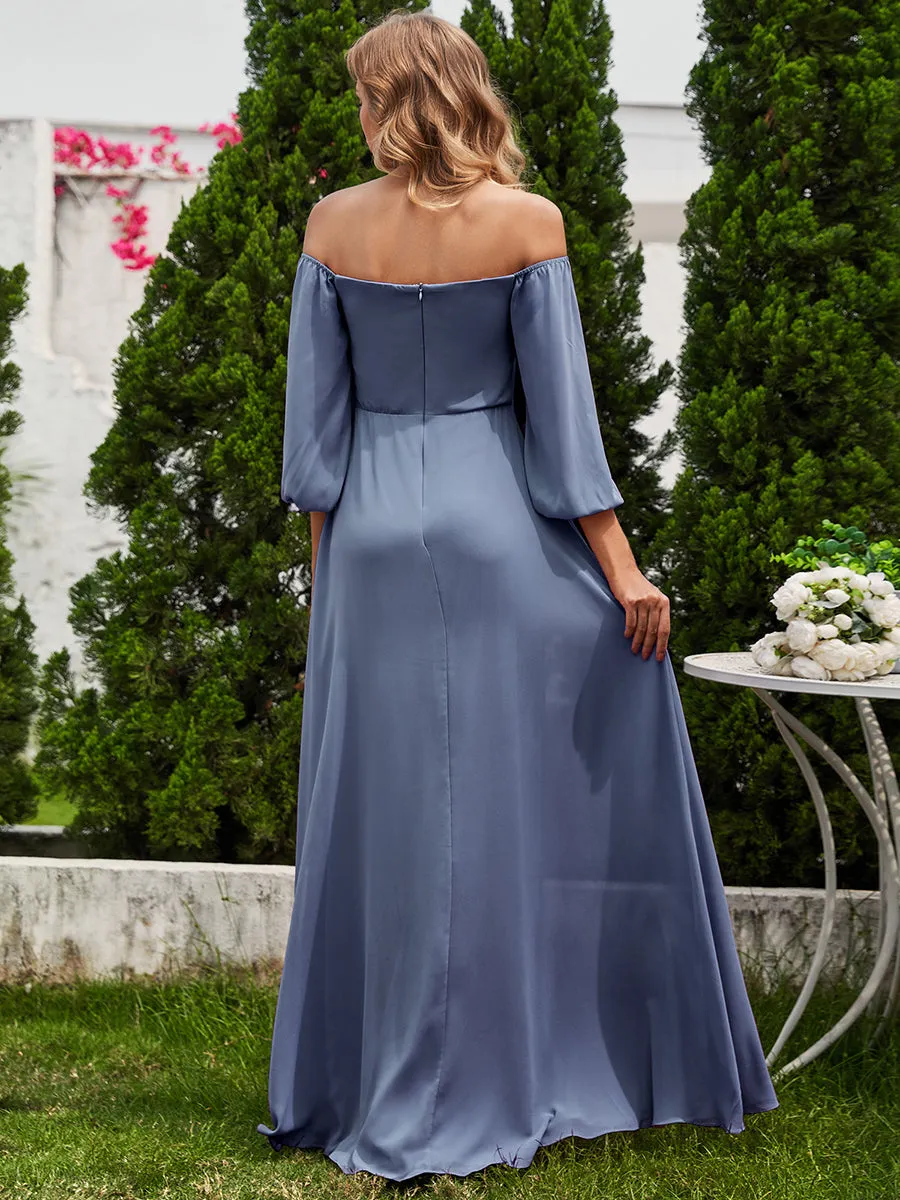 Chiffon Maxi Long One Shoulder Wholesale Evening Dresses With Lantern Sleeves