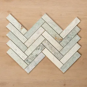 Cottesloe Ming Green Herringbone Honed Marble Mosaic Tile 35x150mm