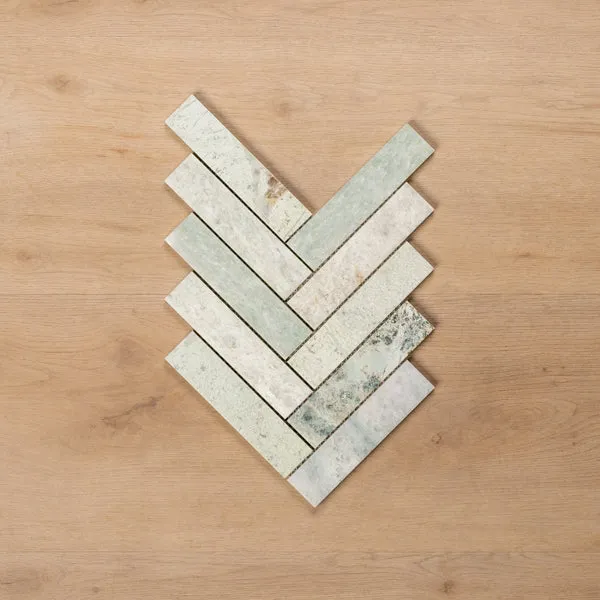 Cottesloe Ming Green Herringbone Honed Marble Mosaic Tile 35x150mm