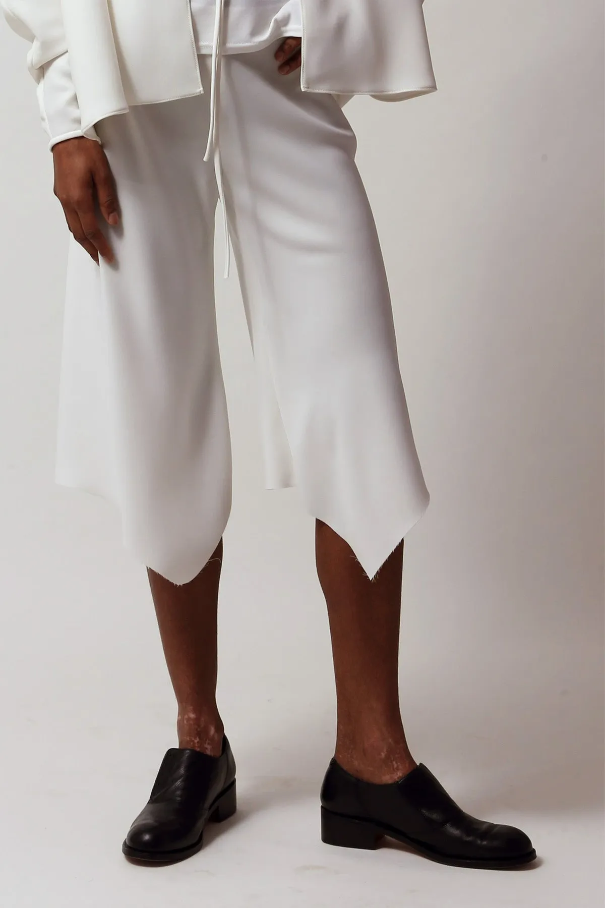 Cream Lightweight Microfiber Smart Gabardine V Culotte Pant